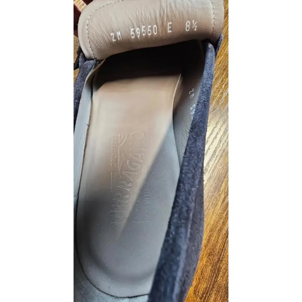 Men's Salvatore Ferragamo Gancini Buckle Dark‎ Navy Suede Loafer US Size 8.5 EUC